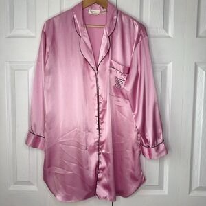 Vtg Victoria's Secret Gold Label Pink Satin Nightshirt Sleep Shirt Pajamas S